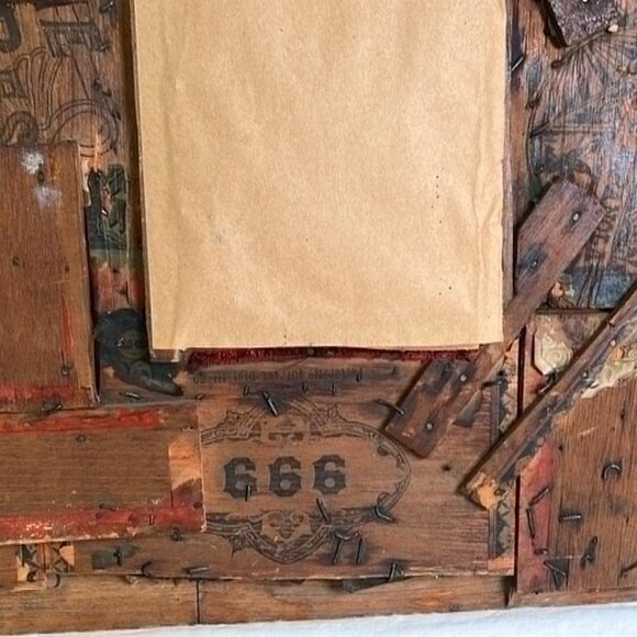 Antique Tramp Art Double Picture Frame Handmade Folk Art Cigar Boxes 28.5" Rusti - Picture 15 of 15